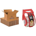 BOX USA Moving Boxes Medium 18"L x 14"W x 12"H 10-Pack & Heavy Duty 2in x 25yd Clear Packaging Tape with Dispenser - for Shipping, Mailing, Packing, Packaging and Storage