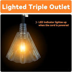 EP 10 Ft Lighted Outdoor Extension Cord with 3 Electrical Power Outlets - 12/3 SJTW Heavy Duty Black Extension Cable with 3 Prong Grounded Plug for Safety, UL Listed