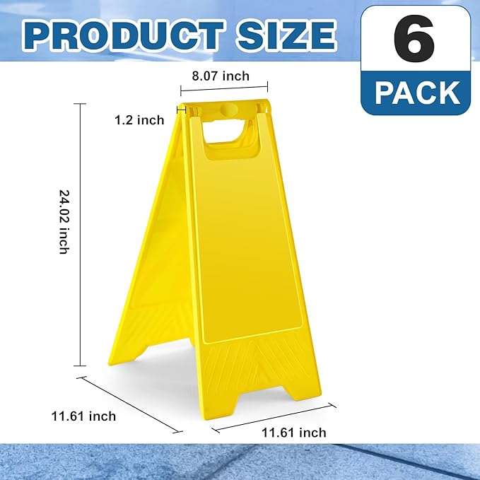 6 Pack24 Inch Blank Floor Sign Yellow A-frame Foldable Caution Sign Write-On Double Sided Safety Warning for Pool Restaurant Restroom Office