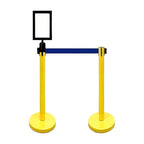 VIP Crowd Control Retractable Belt Stanchion Queue Safety Barrier Set, 36" Ht, 78" Belt + Wall Bracket (6 YEL Posts Blue Belt + SFrame + WBracket)