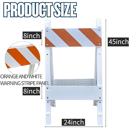 BESEA Folding Traffic Barricade, 45" A-Frame Safety Barrier with 8"x24" Top Panel and 8"x24" Bottom Panel, Heavy-Duty Plastic Construction for Road Work, Parking Lots, Events, and Crowd Control