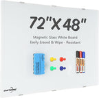 Magnetic Glass Whiteboard - 72"X48" Dry Erase White Board Frameless Glass Boards with Super Strong Magnets, Wall Mounted for Office, School and Home.