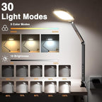 Desk Lamps for Home Office, Eye-Caring Led Desk Light with Clamp, Dimmable Zoom Lighting with 3 Colors & 10 Brightness, Computer Ring Lights for Video Calls,Conference Meeting, Reading, CRI>95