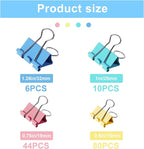 Binder Clips Assorted Sizes, 140 PCS Colored Binder Paper Clips Office Clips Office Supplies Desk, 4 Sizes Cute Binder Clips Large Medium Binder Clip Small Paper Clips Medium Paper Clamps (Colored)