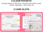 Cacturism Car Registration and Insurance Holder, Vehicle Glove Box Car Organizer Men Women Wallet Accessories Case for Cards, Essential Document, Driver License, Hot Pink