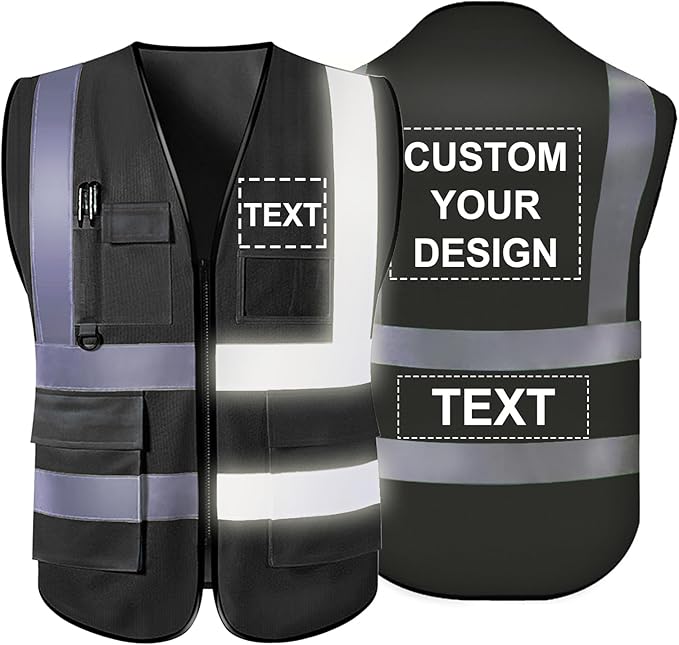 Personalized Safety Vest Custom High Vis Vest Customize Logo Safety Vest with Reflective Strip 5 Pockets Workwear