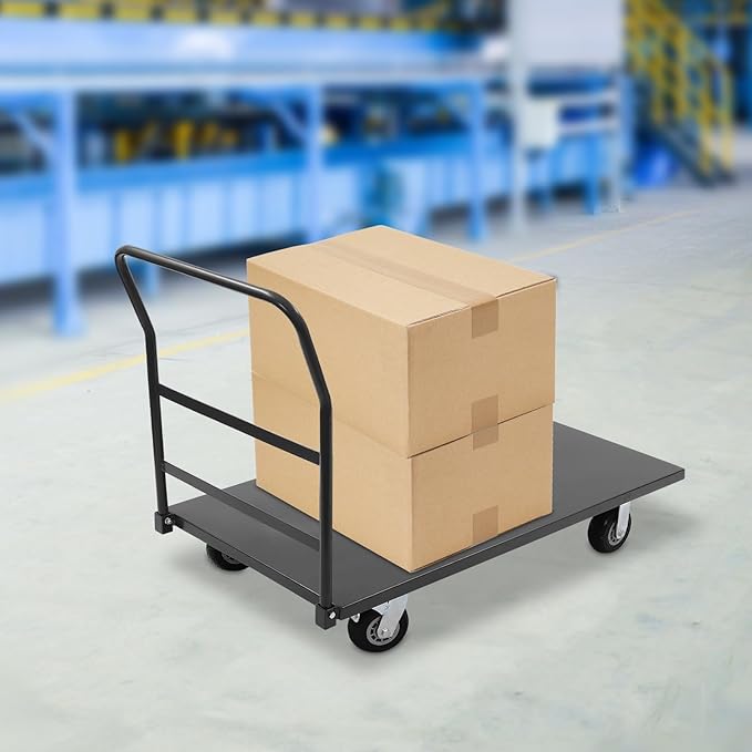 24"x49" Heavy Duty Platform Truck Cart, 2000lbs Capacity Steel Flatbed Cart with Handle & 4 Swivel Wheels, Industrial Utility Steel Hand Push Moving Dolly Cart for Warehouse, Luggage, and Moving