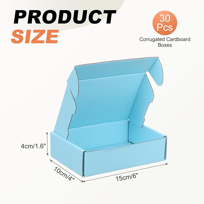PATIKIL 6 x 4 x 1.6 Inch Shipping Boxes, 30 Pack Color Corrugated Cardboard Box Cute Carton Boxes Literature Mailer for Mailing Packaging Small Business Gift Storage, Blue