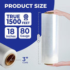 Rosmonde 128 Pack Bulk Plastic Wrap, 18" x 1500 ft Shrink Wrap for High Volume Daily Shipping, 80 Gauge Thick Pallet Wrap for Warehouse & Moving Companies, Bulk Stretch Wrap Roll for Pallet Wrapping