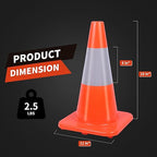 8 Pack Traffic Safety Cones 18 Inches with Reflective Collars, Orange Construction Cone, Restorable Parking Cones, Heavy Duty Road Cones for Parking Lot, Traffic Control, Driveway Road Parking