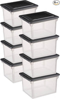 Sterilite 8 Pack File Box Organizer Storage Tote, Clear Bankers Box with Black Lid