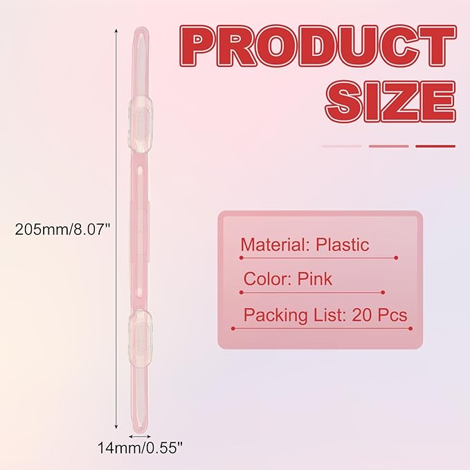 PATIKIL 20 Pcs Loose-Leaf Paper Binding Clamps, Pink Plastic Paper Organizers Notebook Fasteners Reusable Prong Binder Clip for Home Office File Report Chart Documents