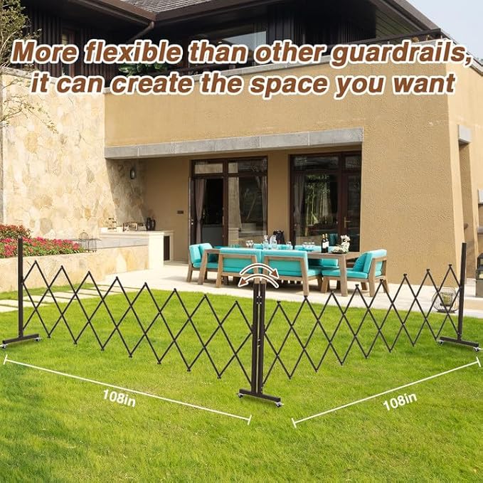 Expandable Driveway Gate, Portable Barricade Gate with Casters, Metal Folding Security Gate, 209" Wide Aluminum Expandable Garden Fence, Outdoor Dog Fence for Yard (Brown, 216.54)