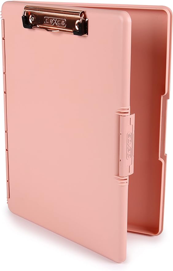 Dexas Slimcase 2 Plastic Clipboard with Storage and Side Opening, Blush Pink with Rose Gold Clip, Office Supplies Clipboards to Organize, Carry and Store, A4 Holder, Nursing Clipboards