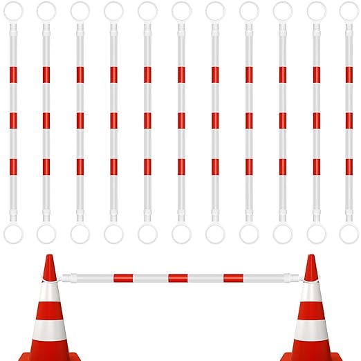 Huwena 12 Pcs Retractable Traffic Cone Bar from 4ft to 7.2ft Lightweight Bars Traffic Barricade Road Cone Connecting Rod Expandable Safety for Road Parking Use