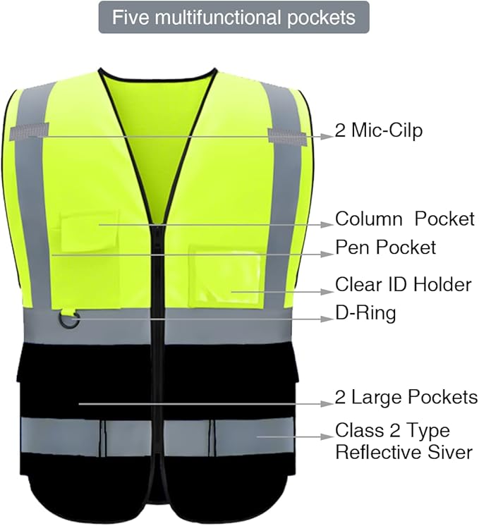 BeautyWill Custom Safety Vest Logo Class 2 High Visibility Reflevtive Vest Outdoor Protective Workwear