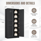 Yizosh Metal Storage Cabinet with 2 Doors and 5 Adjustable Shelves - 71" Black Kitchen Pantry Storage Cabinet, 5-Tier Tall Steel Cabinet Locker for Kitchen, Living Room, Dining Room