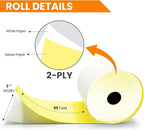 (32 Rolls) 2 Ply Kitchen Printer Paper White/Yellow Carbonless Rolls 3” x 95 Feet Receipt Rolls–Compatible with Star SP700 Printer Paper, SP2000 UP389 & Omni 480 220 250–Ribbons Required–Non Thermal