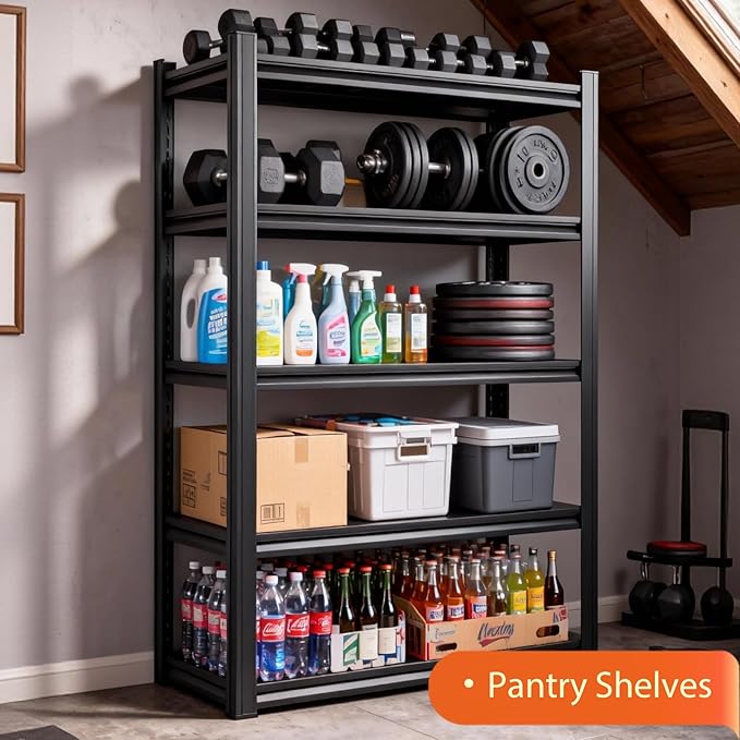 Metal Storage Shelves Unit,5-Tier Adjustable Heavy Duty Garage Shelving,3000LBS Garage Storage Industrial Shelves,Storage Racks,Steel Shelf Suitable for Shop,Warehouse,Basement