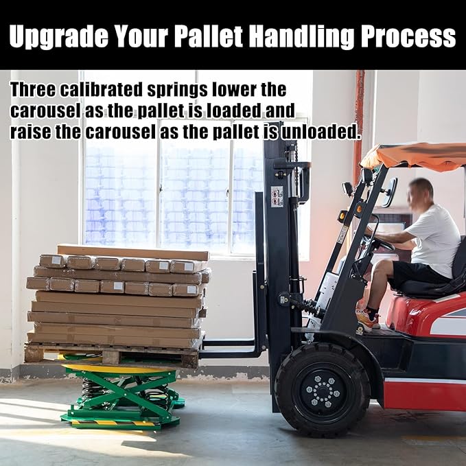 Spring-Actuated Pallet Carousel Skid Positioner, 4500lbs Capacity 26" Lifting Height for Material Handling, Spring Pallet Level Loader, Transportation and Freight Lifting