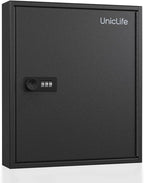 Uniclife 60 Position Slotted Key Cabinet with Combination Lock Resettable Black Digital Security Storage Box Steel Key Organizer with Slotted Racks White Key Tag Labels and Permanent Pen