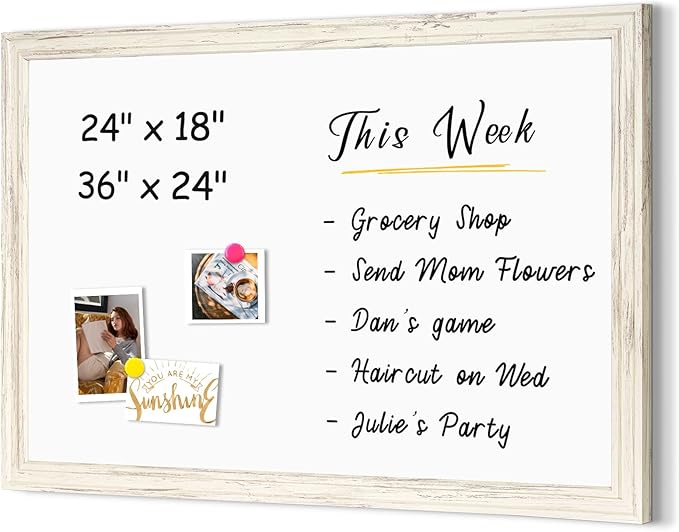 4 THOUGHT Dry Erase Board, 18 x 24 in Magnetic Whiteboard White Vintage Wood Frame Wall-Mounted White Board Decorative Notice Board for School, Office, Home, 8 Magnets 4 Markers 1 Eraser