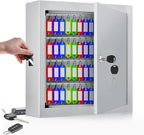 100 Keys White Key Cabinet, Anti-Theft Key Lock Box with Key Tags, Adjustable Key Organizer Wall Safe for Car Office House Garage Rental Business