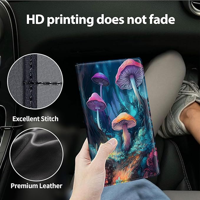 Car Registration and Insurance Holder, Leather Car Glove Box Organizer, Cool Car Accessories for ID, Driver's License Cards & Essential Document,business cards,Men&Women,Glitter Mushroom