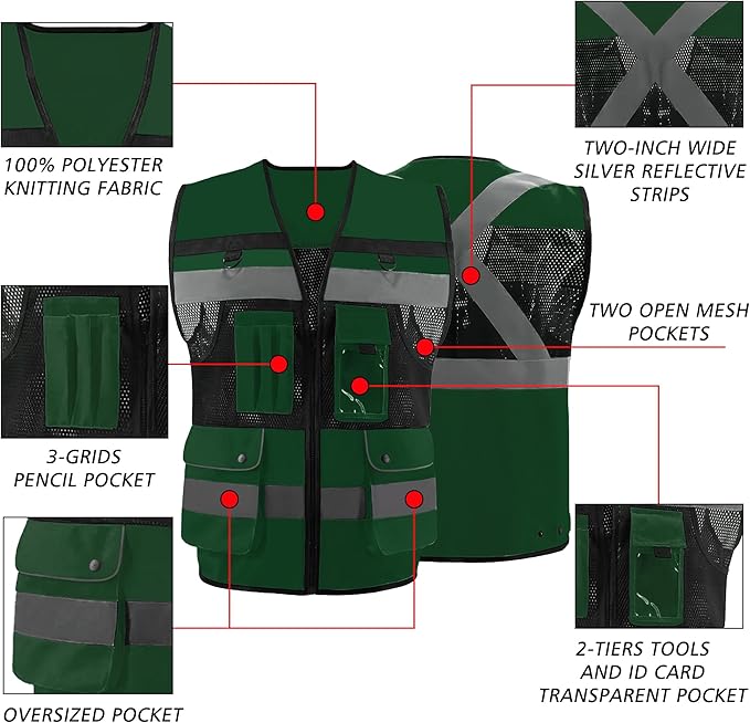 Safety Vest High Visibility Reflective Construction Vest for Men Women
