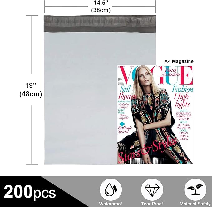 OausTect Poly Mailers 14.5" x 19" Shipping Bags for Shirt Shipping Envolopes 200 Pcs Mailer Bags Self-sealing Adhesive Waterproof and Tear-Proof Poly Mailer for Small Business