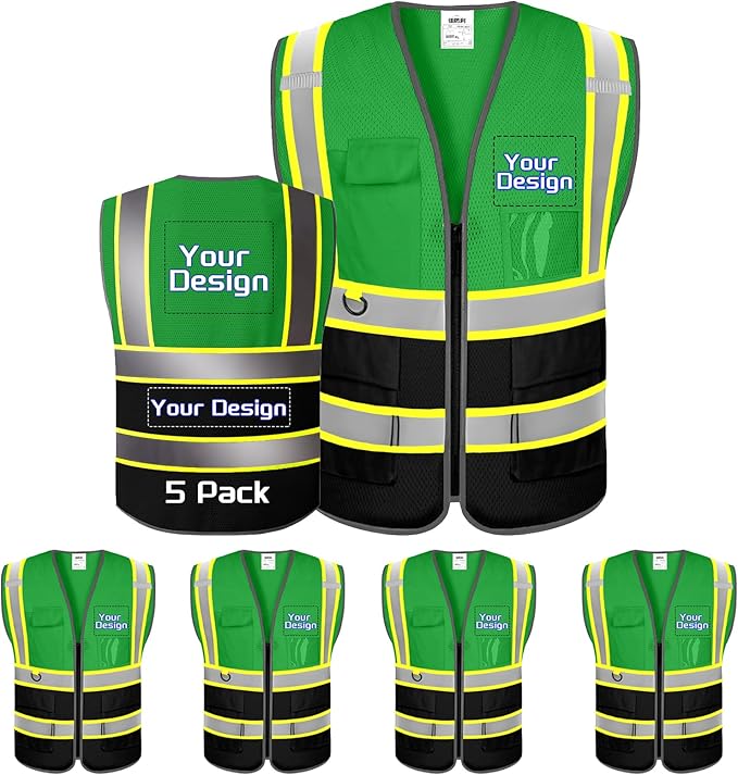 Custom Safety Vest with Logo Pockets High Visibility Reflective Vests Construction Security Workwear