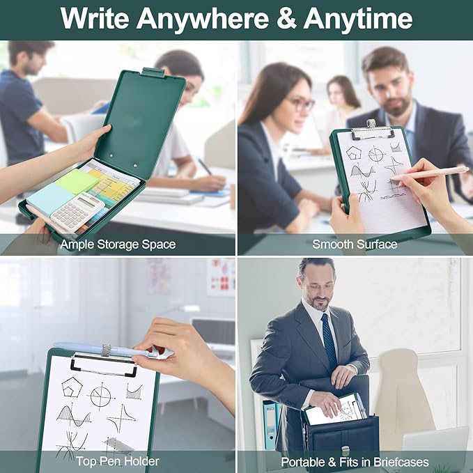 Small Clipboard with Storage, A5 Clipboards with Pen Holder, Half Letter Clip Boards 6x9 Mini Plastic Clipboard with Low Profile Clip for Classroom, School, Office Supplies (Emerald)