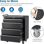 Heavy-Duty 4-Drawer Rolling Tool Chest with Locking System, Portable Tool Storage Cabinet with Wheels & Drawer Liners, Steel Tool Organizer Cart for Garage Workshop Tools, Black Finish