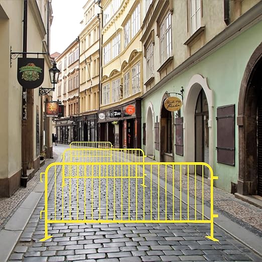 Angry Bull Barricades Heavy Duty Crowd Control Metal Interlocking Barricade with Flat No-Trip Feet - 8.5 Ft. (Safety Yellow) (20 Pack)
