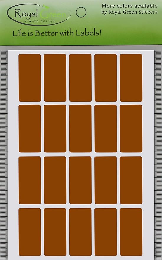 Royal Green Brown Index tabs Color Labels 1.57inch x 0.75 inch - Rectangular Colored File Stickers (40mm x 19) - 100 Pack