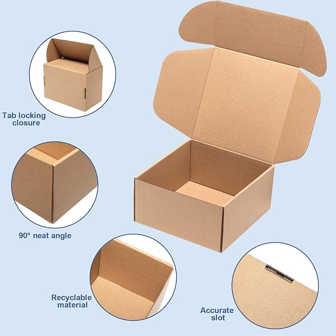 8x8x4" Shipping Boxes 25 Pack Mail Box Brown Corrugated Cardboard Mailing Boxes for Small Business, Kraft Medium Literature Mailer Packaging Supplies