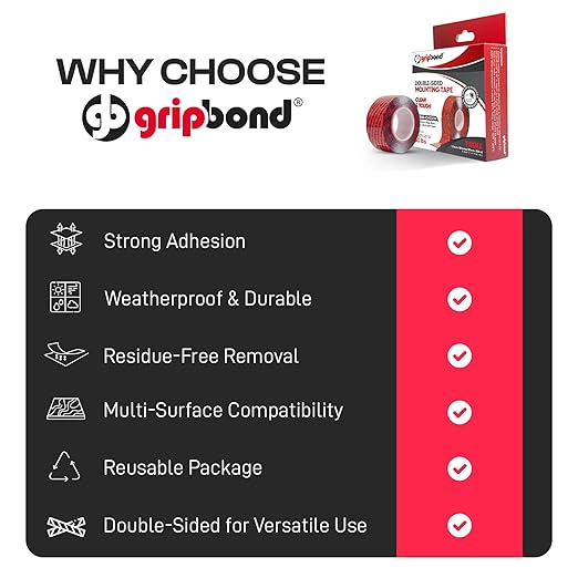 GripBond Clear Double Sided Tape, 1 Roll (10 Ft), 1.2”x120” – Clear Mounting Tape for Hanging Picture, Poster, Carpet, Photo Decorations - Nano Adhesive for Home, Office, Indoor & Outdoor Use