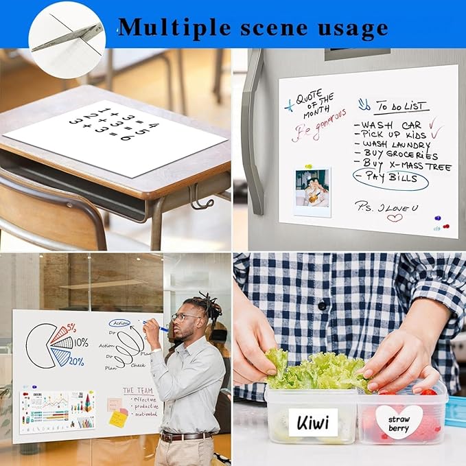 Magnetic Whiteboard Contact Paper, 18" x 24" Stick on Magnetic Dry Erase White Board Sticker on Wall, Easy to Write for Drawing, School, Office, Kitchen Fridge