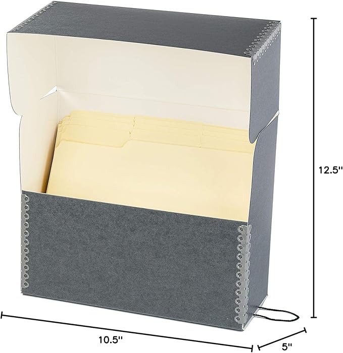 Lineco Archival Document Storage Box with Metal Edge, Acid-Free Gray Boxboard, Organize Files, Prints, Photos, Letter-Sized Case 12.5" x 10.5" x 5" Wide with 12 Folders