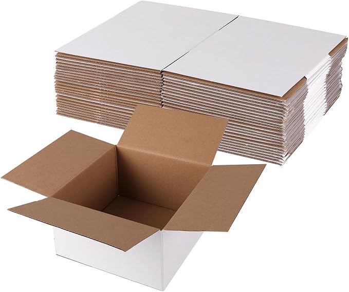 Hoikwo 7x7x4 (external dimensions) Small Shipping Boxes Set of 25, White Corrugated Cardboard Box for Small Business for Packaging Mailing