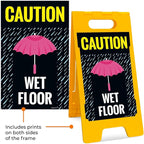 Caution Wet Floor Umbrella Sidewalk Sign Kit, 10x16 Inches, with A Frame Stand, Made in USA