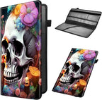 Car Registration and Insurance Holder, Leather Car Glove Box Organizer, Cool Car Accessories for ID, Driver's License Cards & Essential Document,business cards,Men&Women,Skull Flower