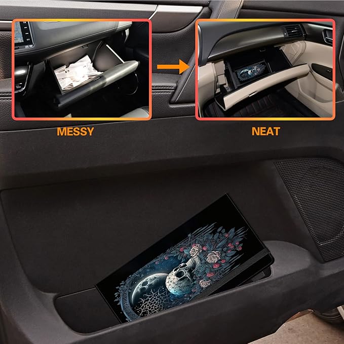 Car Registration and Insurance Holder,Leather Vehicle Glove Box Organizer Wallet for Document,Perfect for any Car,Truck,Motorcycle,Driver License,Trailer or Boat,Men & Women,Skull Roses Floral Moon