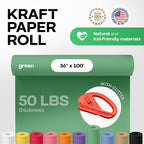 Christmas Green Kraft Paper Roll 36" x 1200" (100 ft) with Cutter - USA-Made Wrapping Paper for Packing, Moving, Shipping & Crafts/Arts - 100% Recyclable Natural Craft Material by IDL Packaging