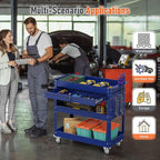 3 Tier Rolling Tool Cart, Heavy Duty Service Cart on Wheels for Mechanics,400 LBS Utility Cart with Drawers for Garage, Warehouse & Repair Shop (DARKBLUE)