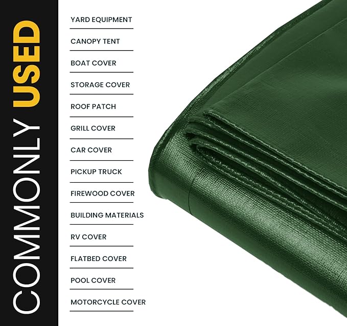 PROTARP Extra Heavy Duty 16 Mil Tarp Cover, Waterproof, UV Resistant, Rip and Tear Proof, Poly Tarpaulin with Reinforced Edges for Roof, Camping, Patio, Pool, Boat. (Green/Black 18′ X 24′)