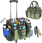 Rolling Cleaning Caddy Bag with Detachable Trolley, Cleaning Supplies Organizer Cart on Wheels, Cleaning Supply Caddy for Housekeepers, Large Professional Detailing Bag Tote for Home, Car (Green)