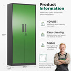 Greenvelly 63" H Metal Storage Cabinet Black Green, Locking Metal Cabinet, Store Tools, Clothes, Tableware and Toiletries, Garage Cabinets with Adjustable Shelves for Office, Home, Garage, Pantry