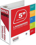 2 Pack of 5 Inch 3 Ring Binder with Locking Angle D Rings, Professional Heavy Duty Large Storage Binder with Pockets, Fits 8.5 x 11 Inch Sheets, Non-Stick Clear View Cover, Customizable, White