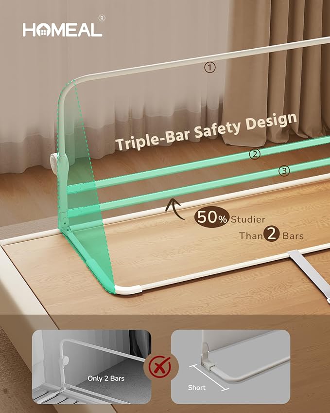 HOMEAL Bed Rail for Toddlers - 32"x24" Foldable Baby Bed Rail Guard - Breathable Bed Rail for Twin, Full, Queen, King Beds, Grey, 1 Pack
